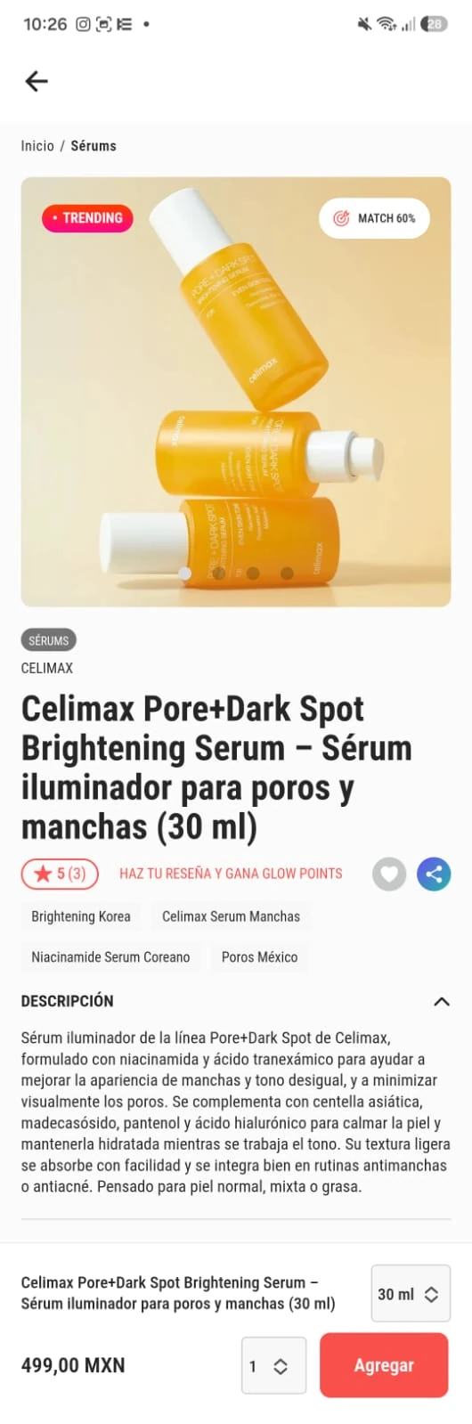 Ficha de un producto con información e ingredientes en Shokko