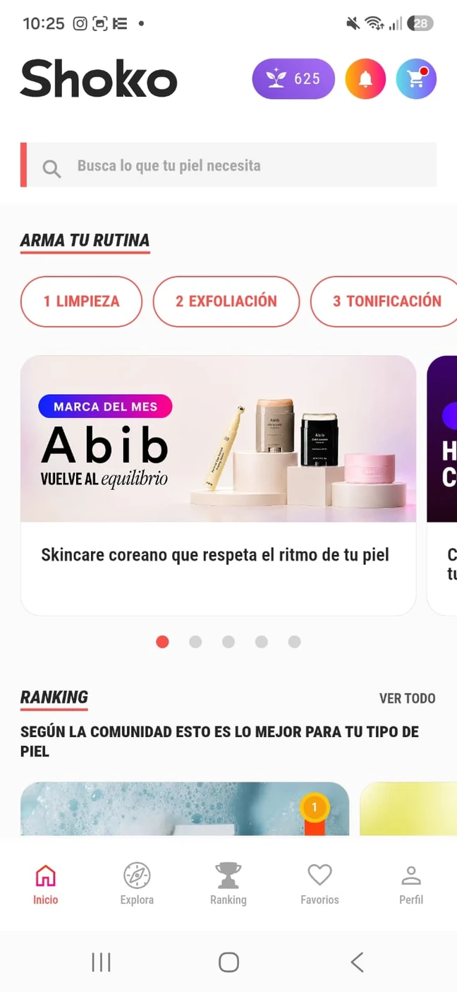 Inicio de la app con la sección Arma tu rutina